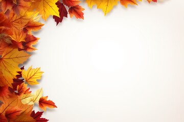 Autumn bright colorful leaves frame on white background. AI generated