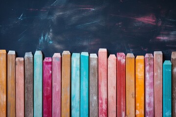 Colorful chalk stick on a school blackboard. AI generated