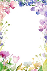 Watercolor of Sweet Pea flowers frames . Frame of social media post. Concept of flora background, celebration, party, wedding event and invitation.