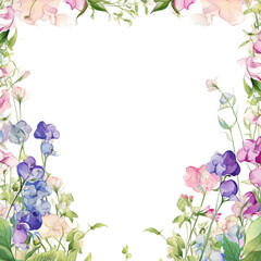Watercolor of Sweet Pea flowers frames . Frame of social media post. Concept of flora background, celebration, party, wedding event and invitation.