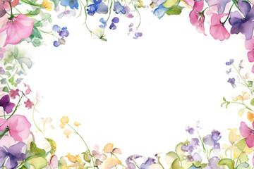 Watercolor of Sweet Pea flowers frames . Frame of social media post. Concept of flora background, celebration, party, wedding event and invitation. - obrazy, fototapety, plakaty
