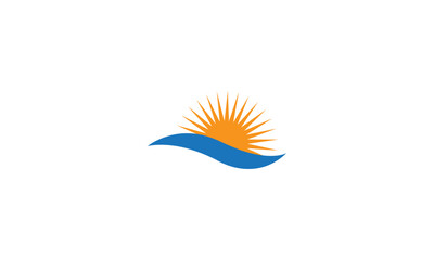 Simple Sun Rays Logo with blue wave logo
