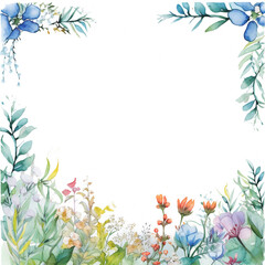Watercolor of Wild flower frames . Frame of social media post. Concept of flora background, celebration, party, wedding event and invitation.