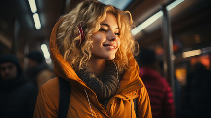 woman using smart phone in subway station