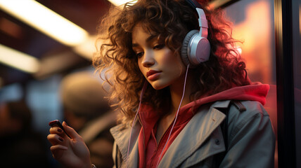 woman using smart phone in subway station