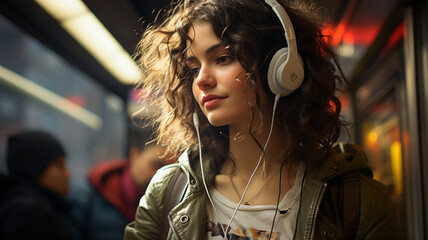 woman using smart phone in subway station