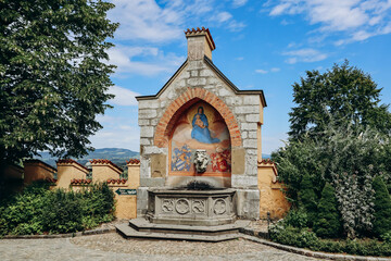 Schwangau, Germany - August 12, 2023: Beautiful details in the yard of the famous Hohenschwangau...