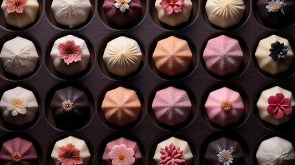 Generative AI, Japanese traditional confectionery cake wagashi, various types of sweets - obrazy, fototapety, plakaty