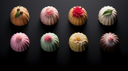 Fototapeta premium Generative AI, Japanese traditional confectionery cake wagashi, various types of sweets