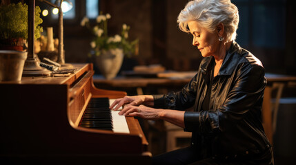 Obraz premium Senior musician plays the piano