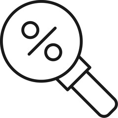 Percent on Magnifying Glass Isolated Line Icon. Perfect for web sites, apps, UI, internet, shops, stores. Simple image drawn with black thin line