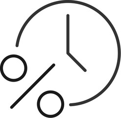 Percent by Clock Isolated Line Icon. Perfect for web sites, apps, UI, internet, shops, stores. Simple image drawn with black thin line