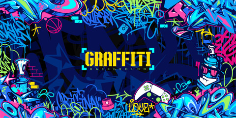 Colorful Abstract Urban Style Hiphop Graffiti Street Art Vector Illustration Background Template