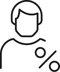 Percent by Faceless Man Isolated Line Icon. Perfect for web sites, apps, UI, internet, shops, stores. Simple image drawn with black thin line