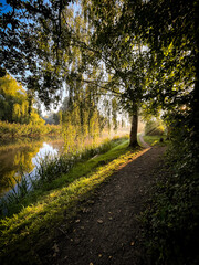 Wanderweg am Flusslauf im Gegenlicht
