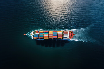 Container ship loaded carrying shipping containers in the sea - obrazy, fototapety, plakaty