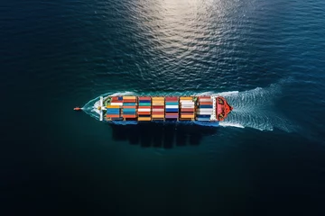 Fotobehang Container ship loaded carrying shipping containers in the sea © arhendrix