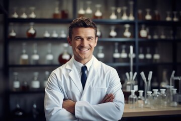 Fototapeta premium Caucasian Man Research Scientist Backdrop Scene Handsome Generative AI