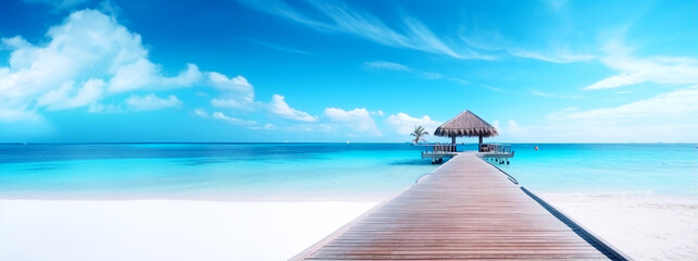 beach with pier. Generative Ai