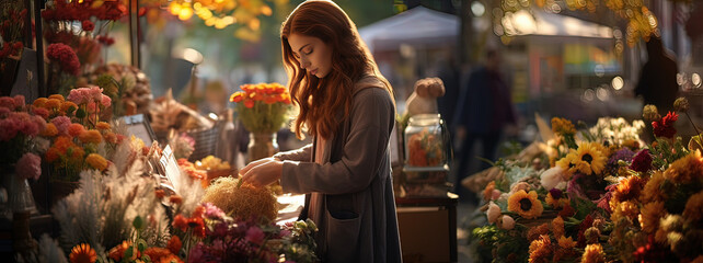 Woman buying flowers for All Saints' day