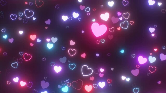 Pretty Purple And Pink Neon Glowing Love Heart Shapes Flashing Lights - 4K Seamless VJ Loop Motion Background Animation