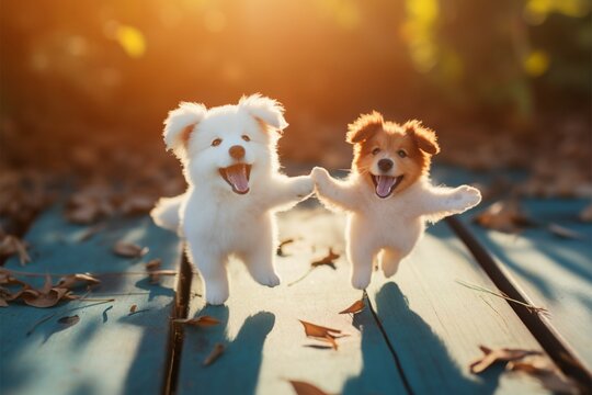 Pet dogs exude pure joy while playing together on the grass