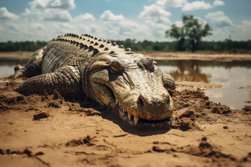 Fototapeta premium crocodile on a shore of a lake
