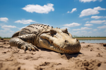 Fototapeta premium crocodile on a shore of a lake