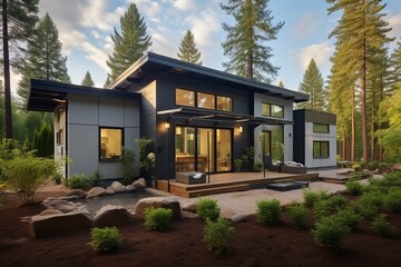Fototapeta na wymiar Modern family home with spacious design and eco-friendly features. 'generative AI'