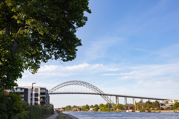 Bridge - Happy walking in Fredrikstad on a great warm summer day, with many old buildings, Norway