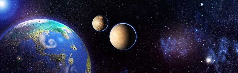 Planet earth and star over milky way background,Blue planet for wallpaper. Green planet or Globe on galaxy. Elements of this image furnished by NASA