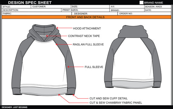 TODDLER RAGLAN HOODIE BOYS AND GIRLS FLAT SKETCH FASHION TEMPLATE TECHNICAL DRAWING ILLUSTRATION
