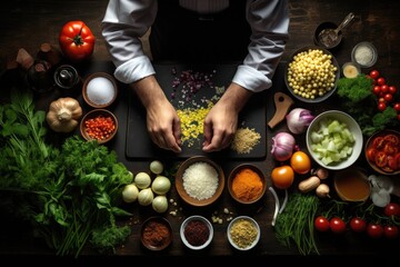 Obraz na płótnie Canvas Chef hand view cooking