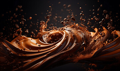 Coffee liquid swirls like a tornado with coffee beans, detailed photography for advertising elements and design elements - obrazy, fototapety, plakaty