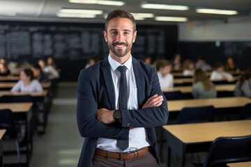 Caucasian Man Teacher Backdrop Scene Handsome Generative AI