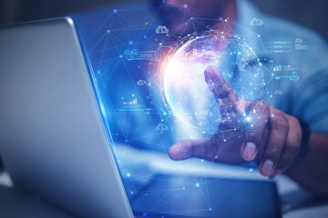 Businessmen present the business world of the graphic future in the form of innovative digital business processing technology. The composition of this image is decorated by NASA.