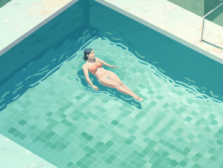 woman top girl water summer pool view holiday illustration young swim person. Generative AI.