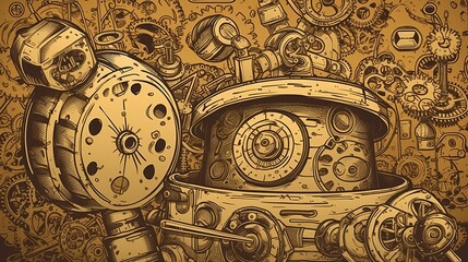 steampunk, backgrounds, industrial, vintage, retro, gears, machinery, clockwork, Victorian, technology, gears and cogs, mechanical, grunge, steam-powered, fantasy, industrial generative ai