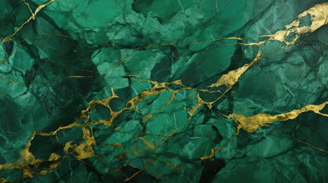 Green marble with golden veins. Green golden natural texture of marble.