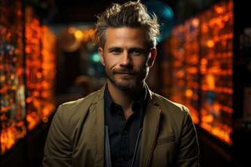 Obraz premium Caucasian Male Web Developer Backdrop Scene Stylish Generative AI
