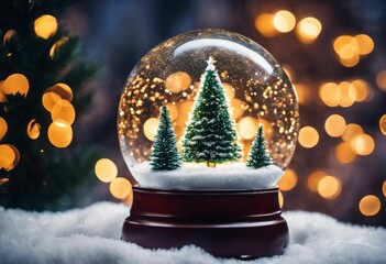 Fototapeta na wymiar AI generated illustration of a festive snow globe with miniature Christmas trees