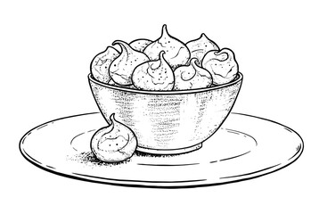 Vector sketchy illustration of meringue cookies in plate
