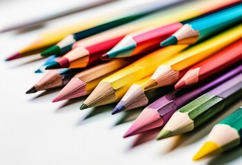 AI generated illustration of multicolored colored pencils lined up together on a white surface