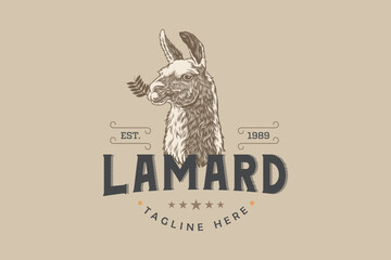 Ilama vintage logo design, with authentic hand drawing