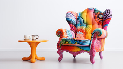 Stylish armchair for kitsch design on white. Modern and eccentric interior