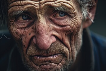Portrait of sad old man crying. Depressed stressed pensioner sorrow. Tearful elderly man.