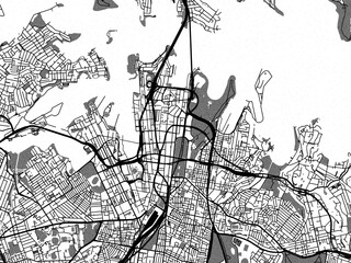Greyscale vector city map of  Sydney center in Australia with with water, fields and parks, and roads on a white background.