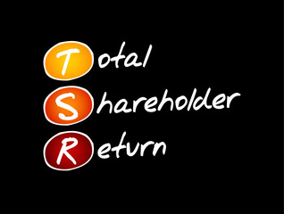 TSR Total Shareholder Return - measure of the performance of different companies' stocks and shares over time, acronym text concept background
