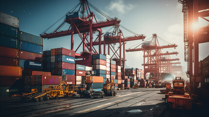 busy seaport with cargo ships being loaded and unloaded. Generative AI