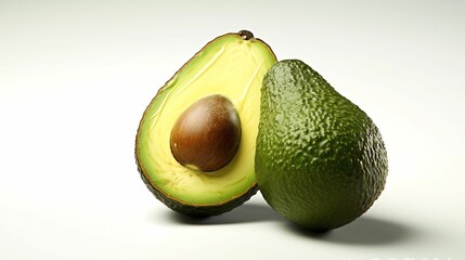 AI generated illustration of a ripe avocado cut in half on a white background